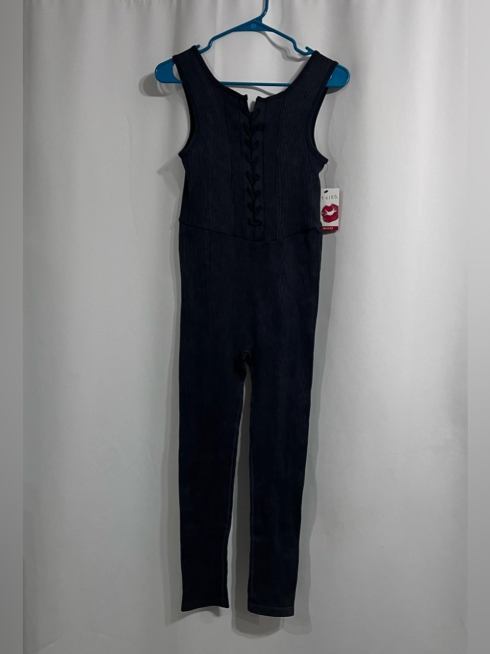 Hot Kiss brand seamless ribbed knit jumpsuit dark charcoal gray size M/L